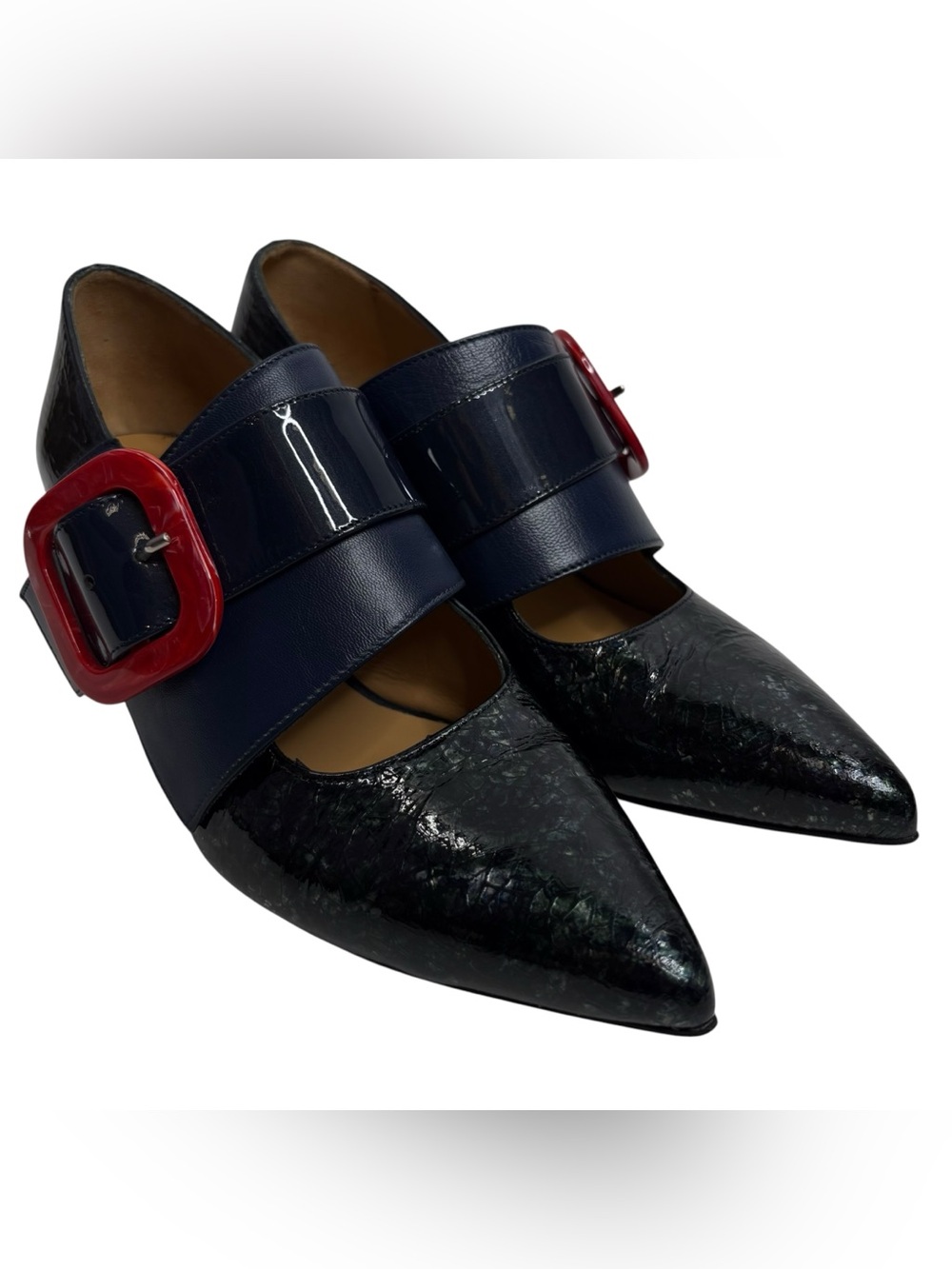 JOHN FLUEVOG SIZE 7 NAVY/RED Effortless Felicity Vintage Inspired SHOE $350